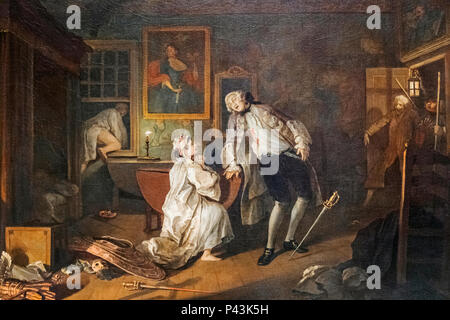 Malerei aus der Verbindung A-la-Mode-Serie mit dem Titel "Die Bagnio" von William Hogarth datiert 1743 Stockfoto