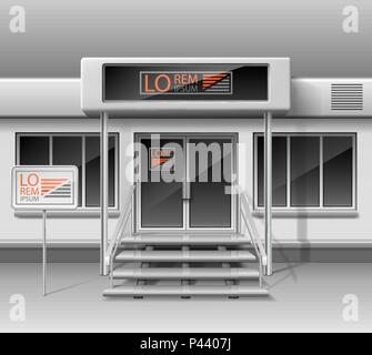 Vorlage für die Werbung 3d Store Fassade. Shop außen für Corporate Identity. Leere mockup der Storefront und stilvolle Street shop Exterieur. Vector Illustration Stock Vektor