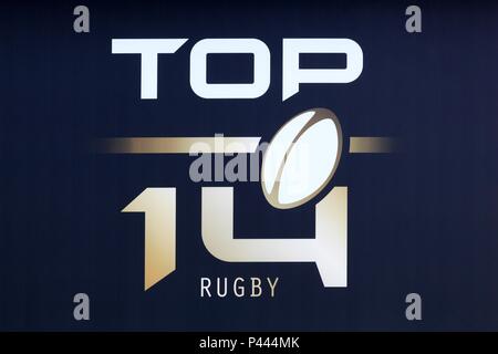 Lyon, Frankreich - 24. Mai 2018: Logo Der rugby Top 14 in Frankreich. Die Top 14 ist ein professionelles Rugby Union Club Wettbewerb, die in Frankreich gespielt wird Stockfoto