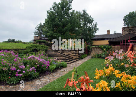 Die Gärten von Taliesin, die Immobilien des amerikanischen Architekten Frank Lloyd Wright, in Spring Green, Wisconsin. Stockfoto