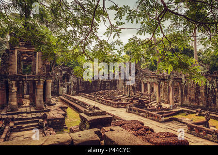 Alte und majestätischen Tempel Preah Khan. Großer Kreis von Angkor, Siem Reap, Kambodscha. Stockfoto