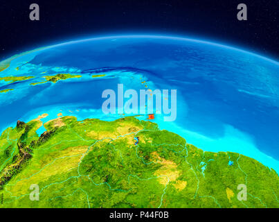 Satelliten Ansicht der Karibik in Rot hervorgehoben auf dem Planeten Erde. 3D-Darstellung. Elemente dieses Bild von der NASA eingerichtet. Stockfoto