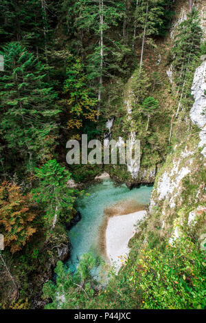 Leutaschklamm - wilde Schlucht mit Fluss in den Alpen von Deutschland Stockfoto