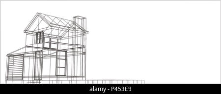 Drahtmodell Haus auf weißem Hintergrund 3 isolierte d Abbildung Stockfoto