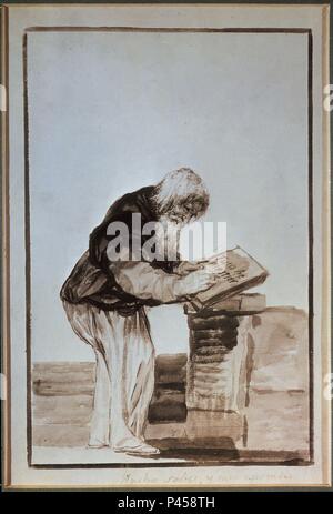 MUCHO SABES Y AUN APRENDES-ALBUM E (1806-1812) - AGUADA - TINTA CHINA - 153 x 124 mm. Autor: Francisco de Goya (1746-1828). Ort: MUSEUM DER BILDENDEN KÜNSTE, Boston, Massachusetts. Stockfoto