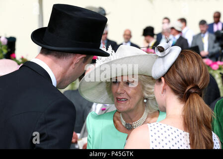 Die Herzogin von Cornwall in Tag zwei des Royal Ascot Hotel in Ascot Pferderennbahn. Stockfoto