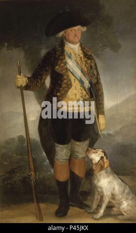 CARLOS IV VESTIDO DE CAZADOR - 1799-OLEO/LIENZO - 210 × 130 cm. Autor: Francisco de Goya (1746-1828). Lage: PALACIO REAL - PINTURA, MADRID, SPANIEN. Stockfoto