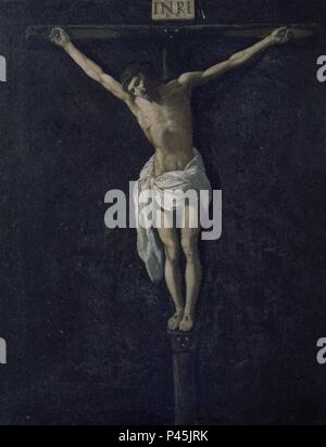 Christus am Kreuz - 17. Jahrhundert - Öl auf Leinwand. Autor: Francisco de Zurbaran (C. 1598-1664). Lage: IGLESIA DE SAN JUAN BAUTISTA, MARCHENA, Sevilla, Spanien. Auch bekannt als: Kreuzigung. Stockfoto