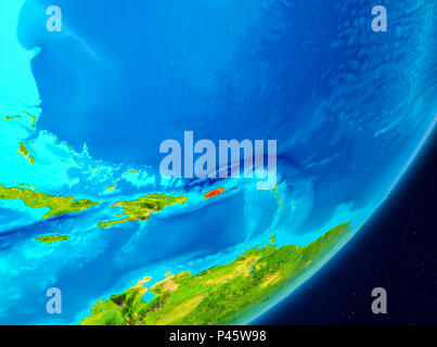 Karte von Puerto Rico als aus dem Weltraum auf der Erde gesehen. 3D-Darstellung. Elemente dieses Bild von der NASA eingerichtet. Stockfoto