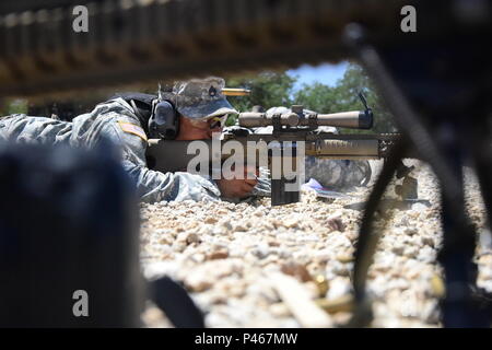 SSG Philip Cabedo 1 Bataillon, 294 Infanterie Regiment Guam Army National Guard die M110 semi-automatischen Sniper system Sniper Training während der Exportierbaren Kampftraining Fähigkeit Übung durchzuführen 13. Juni im Camp Roberts, Kalifornien nutzen. XCTC konzentriert sich auf Komplett Instrumental- und realistische gemeinsame Aus- und Fortbildung Platoon & Unternehmen Ausbildung Kenntnisse in Abstimmung mit der ersten Armee zu zertifizieren. Kommandanten und Führungskräfte beurteilen ihre Soldaten Stärken und Schwächen während ein Video Review Sitzung nach der Ausbildung, die in ihrem Heimatland ihre Deutschkenntnisse Aids als Einzelperson, Team, platoon, Einheit und Stockfoto