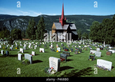 Der hölzerne Stabkirche von Ringebu in Norwegen Stockfoto