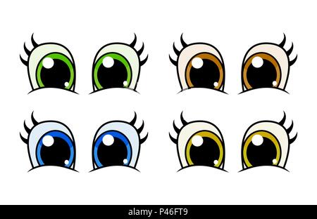 Zeichentrickfigur Augen mit Wimpern set vektor design isoliert auf weißem Stock Vektor