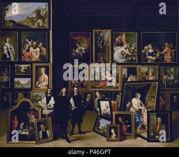 'La visita del Archiduque Leopoldo Guillermo ein su Gabinete, acompañado de David Teniers el Joven", 1651-1653, Öl auf Leinwand, 73,5 x 88 cm, Inv. 8447. Autor: David Teniers der Jüngere (1610-1690). Lage: Museo Lázaro Galdiano - COLECCION, MADRID, SPANIEN. Stockfoto