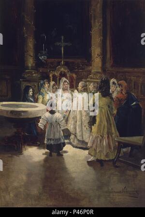 DE BAUTIZO LUCAS VILLAMIL. Thema: Eugenio Lucas Villaamil (1858-1918). Lage: Museo del Pueblo Español, MADRID, SPANIEN. Stockfoto