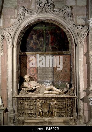 CAPILLA DEL DONCEL - DEL SEPULCRO DONCEL DON MARTIN VAZQUEZ DE ARCE - SIGLO XV - ESCULTURA GOTICA. Autor: Sebastian de Vara (1460-1526). Lage: Catedral, Guadalajara, Guadalajara, Spanien. Stockfoto