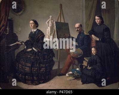 ESTUDIO DE UN PINTOR CARLISTA - 1869 - L - 60 x 77 - COSTUMBRISTA ROMANTICISMO ESPAÑOL. Autor: Valeriano Domínguez Bécquer (1834-1870). Lage: CASON DEL BUEN RETIRO - PINTURA, MADRID, SPANIEN. Stockfoto