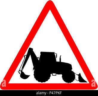 Schwere industrielle Maschine Warnung Vorsicht dreieckigen roten Schild auf weißem Hintergrund. Stockfoto