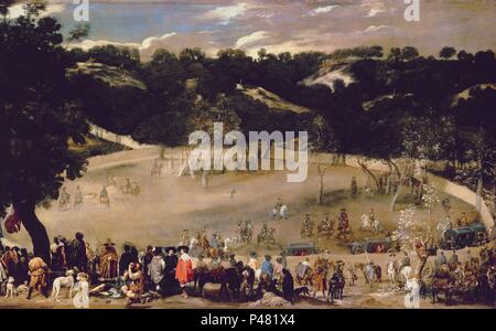 Philip IV Jagd Wildschweine (La Tela Real) - 17. Jahrhundert - 182 x 302 cm, Öl auf Leinwand. Autor: Diego Velázquez (1599-1660). Lage: National Gallery, London, England. Auch bekannt als: MONTERIA DEL HOYO O FELIPE IV EN LA CAZA DEL JABALI (LA TELA REAL). Stockfoto