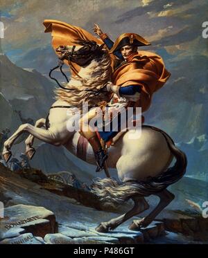 Napoleon überquert die Alpen - 1801 - 271 x 232 cm, Öl auf Leinwand. Autor: Jacques Louis David (1748-1825). Lage: MUSEE NATIONAL DES CHATEAUX DE Rueil Malmaison, Frankreich. Auch als: Napoleon Bonaparte EN EL PASO DE SAN BERNARDO O NAPOLEON CRUZANDO LOS ALPES bekannt. Stockfoto