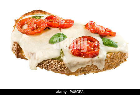 Öffnen konfrontiert, Tomaten, Basilikum und Mozzarella Sandwich Stockfoto