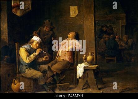 Raucher und Trinker. Fumadores y bebedores. Leinwand (0,34 x 0,48). 17. Jahrhundert. Flämischen Schule. Madrid, Prado Museum. Autor: David Teniers der Jüngere (1610-1690). Lage: Museo del Prado - PINTURA, MADRID, SPANIEN. Stockfoto