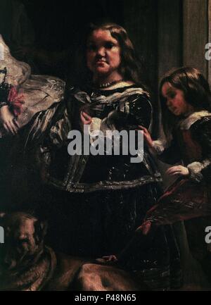 LA ENANA MARIBARBOLA - las mejores DE LAS MENINAS O LA FAMILIA DE FELIPE IV - 1656-OLEO/LIENZO - BARROCO - ESPAÑOL - CONJUNTO 401. Autor: Diego Velázquez (1599-1660). Lage: Museo del Prado - PINTURA, MADRID, SPANIEN. Stockfoto