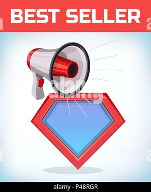 Superhelden icon-Superhelden-Logo. Super Hero Schild mit Megaphon oder Megaphon zum Verstärken die Stimme für Proteste Kundgebungen oder Sprechen in der Öffentlichkeit. Stock Vektor