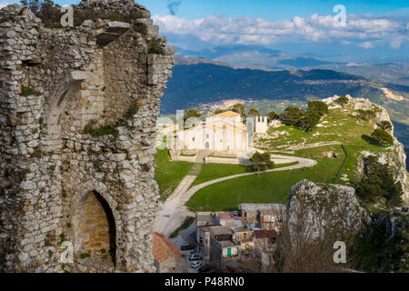 Blick vom Berg Stadt Caltabellotta, Sizilien, Italien Stockfoto