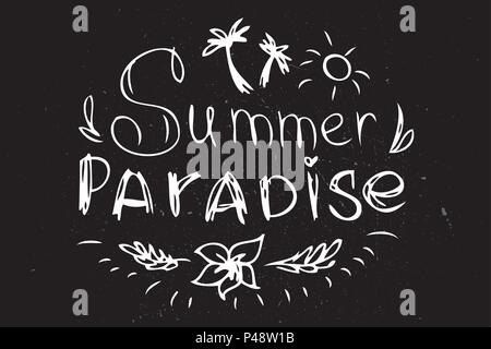 Sommer retro Hand gezeichnet vintage Abzeichen oder Etikett, auf schwarz Schwarzes Brett, Vektor Illustration. Stock Vektor