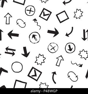 Nahtlose Muster mit Doodle Hand-Drawn Designelemente. auf weißem Hintergrund. Vektor illustration Stock Vektor