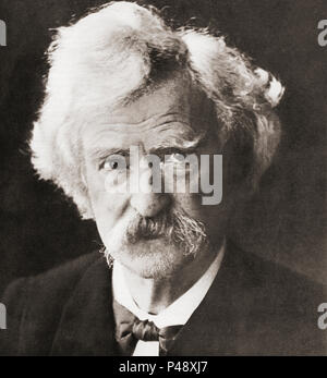 Samuel Langhorne Clemens, 1835-1910, besser bekannt unter seinem Pseudonym Mark Twain bekannt. Der amerikanische Schriftsteller, Humorist, Unternehmer, Verleger, und Dozent. Nach einer zeitgenössischen Print. Stockfoto