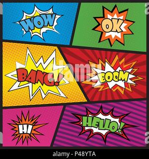 Comics Sprechblase mit Ausdrücke Aufkleber Set, Vektor illustration Stock Vektor