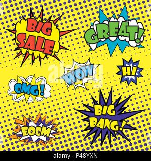 Comics Bubble mit Expression Wow und andere im Vintage Style. Vector Illustration Stock Vektor