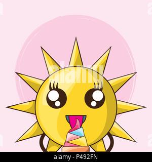 Kawaii Sonne über rosa Hintergrund, farbenfrohen Design. Vector Illustration Stock Vektor