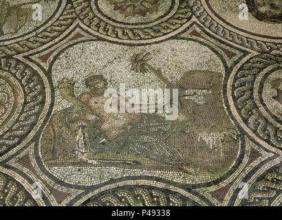 MOSAICO ROMANO - AMORES DE ZEUS - DET EL NILO. Lage: CASA DE LA CONDESA DE LEBRIJA, Sevilla, Sevilla, Spanien. Stockfoto