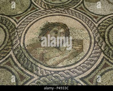 MOSAICO ROMANO - AMORES DE ZEUS - DET POLIFEMO. Lage: CASA DE LA CONDESA DE LEBRIJA, Sevilla, Sevilla, Spanien. Stockfoto