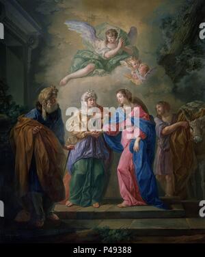 LA VISITACION DE LA VIRGEN EINE SANTA ISABEL - Siglo XVIII - ROKOKO ESPAÑOL. Autor: Luis Paret y Alcázar (1746-1799). Ort: Marienkirche, VIANA, Navarra, Spanien. Stockfoto