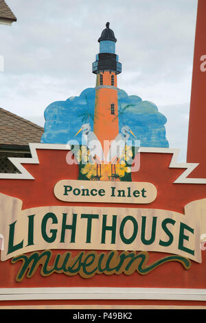 Leuchtturm Zeichen, Ponce de Leon Inlet Licht Station Museum, Florida Stockfoto