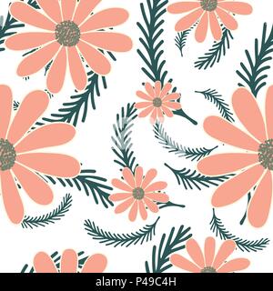 Helle Sommer Hintergrund mit Gänseblümchen Blumen. Florale nahtlose Muster. Vector Illustration. Stock Vektor