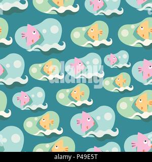 Nahtlose Hintergrundmuster mit schönen cartoon Fische Stock Vektor