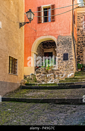 Italien Sardinien Anglona Castelsardo, das historische Zentrum, lo Polciu ligneo (hölzerne Veranda) Stockfoto