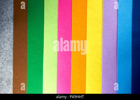 Farbige fühlte Textur Hintergrund, grau, brrown, Green, Lime, pink, orange, gelb, violett, hellblau, dunklen plue Stockfoto
