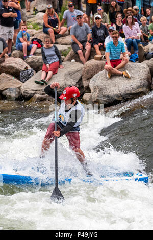 Wettbewerber Rennen im standup paddleboard Ereignis; Fibark River Festival; Arkansas River; Salida, Colorado, USA Stockfoto