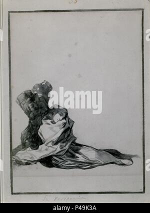 LA RESIGNACION-ALBUM E, 33 - HACIA 1814-17 - PINCEL CON AGUADA GRIS Y NEGRA - 269 x 190 mm. Autor: Francisco de Goya (1746-1828). Ort: MUSEUM DER BILDENDEN KÜNSTE, Boston, Massachusetts. Stockfoto