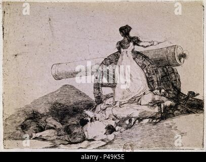 Was Mut!, Platte 7 der "Die Katastrophen des Krieges" (1810-1815), Darstellung von augustina von Aragon (d.1857) eine Kanone in der Verteidigung von Saragossa Feuern in 1808 - 1863 - 15,8 x 20,9 cm - Radierung, Aquatinta und Kaltnadel, Burin und Polierer. Autor: Francisco de Goya (1746-1828). Ort: ZENTRALBIBLIOTHEK, Frankreich. Auch als: DESASTRES DE LA GUERRA (1810-1815) - DESASTRE Nº 7 - ¡QUE VALOR! bekannt. Stockfoto