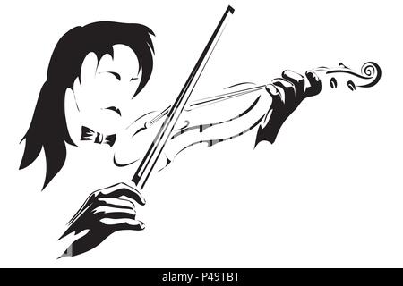Vector Illustration mit Szene spielen Fiedler auf Violine in Schwarzweiß-Leistung Stock Vektor