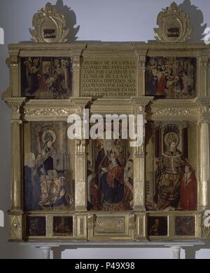 RETABLO DE SANTA ANA - 1452 - GOTICO ESPAÑOL. Autor: Juan Rexach (Fl. 1431). Lage: COLEGIATA, JATIVA, Valencia, Spanien. Stockfoto