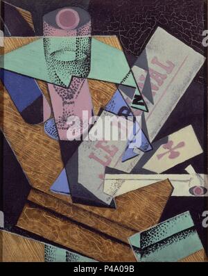 VASO Y PERIODICO - 1916 - OLEO/LIENZO - 41 x 33 cm. Autor: Juan Gris (1887-1927). Lage: CENTRO GEORGES POMPIDOU, Frankreich. Stockfoto