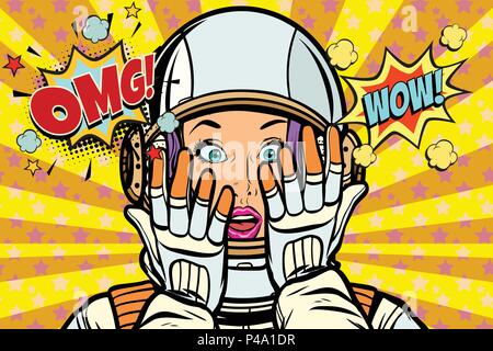 OMG wow Pop Art Frau Astronaut Stock Vektor