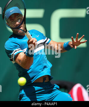 Halle, Deutschland. 21 Juni, 2018. Tennis, ATP-Tour, Singles, Männer, Runde 16: Borna Coric aus Kroatien in Aktion gegen Basilashvili von Georgia. Credit: Friso Gentsch/dpa/Alamy leben Nachrichten Stockfoto